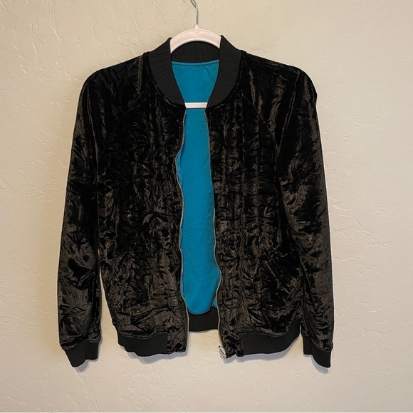 Opening Ceremony Silk Aqua Crushed Velvet Reversible Bomber Jacket Size XS - Picture 2 of 12